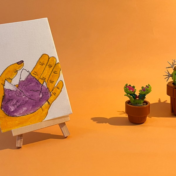 Photographie de l'oeuvre unique originale : une main tenant un mont (montagne) dans son creux