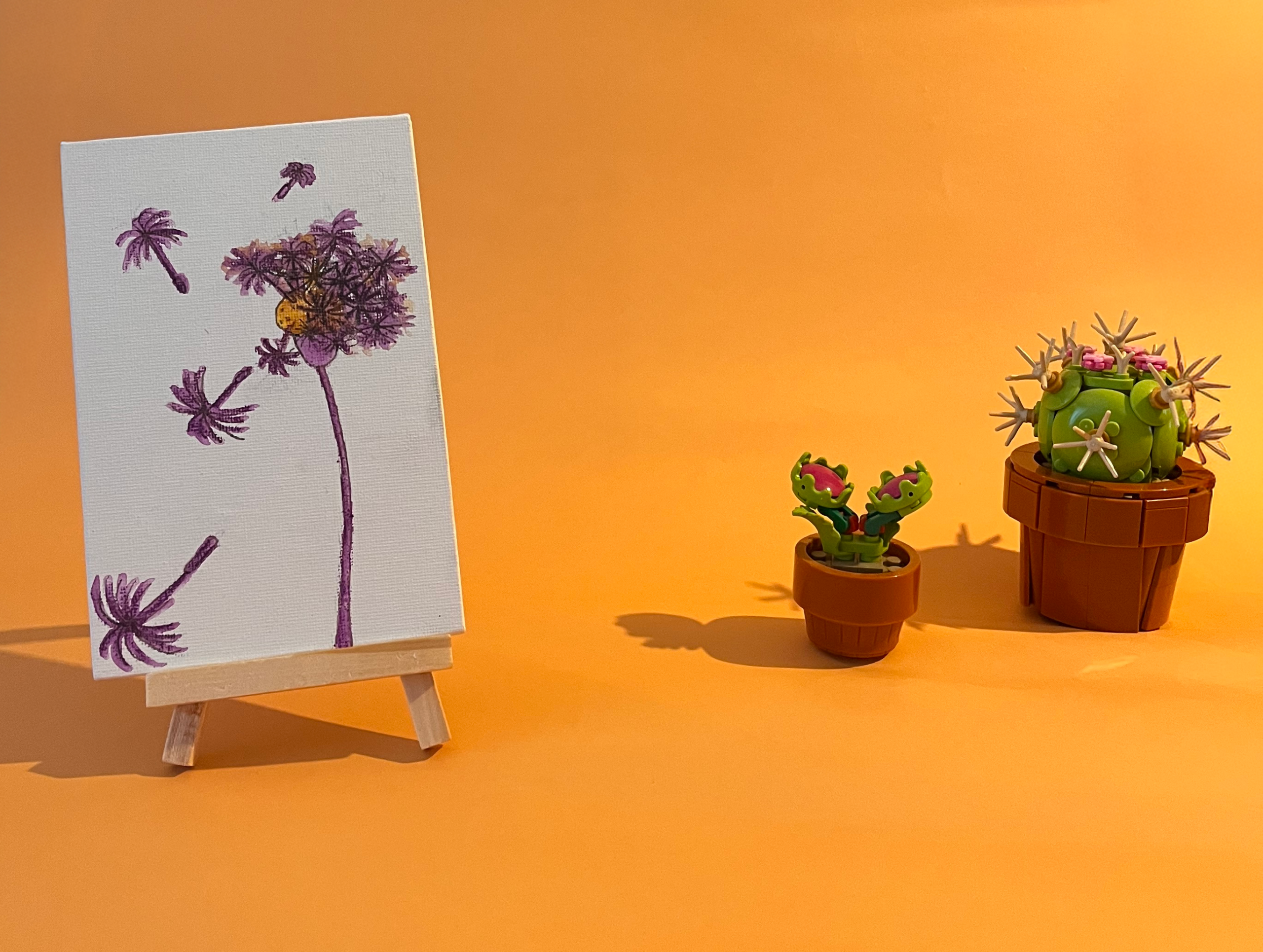 Photographie de l'oeuvre unique originale : un pissenlit sur lequel on a soufflé dont certains pistils s'échappent