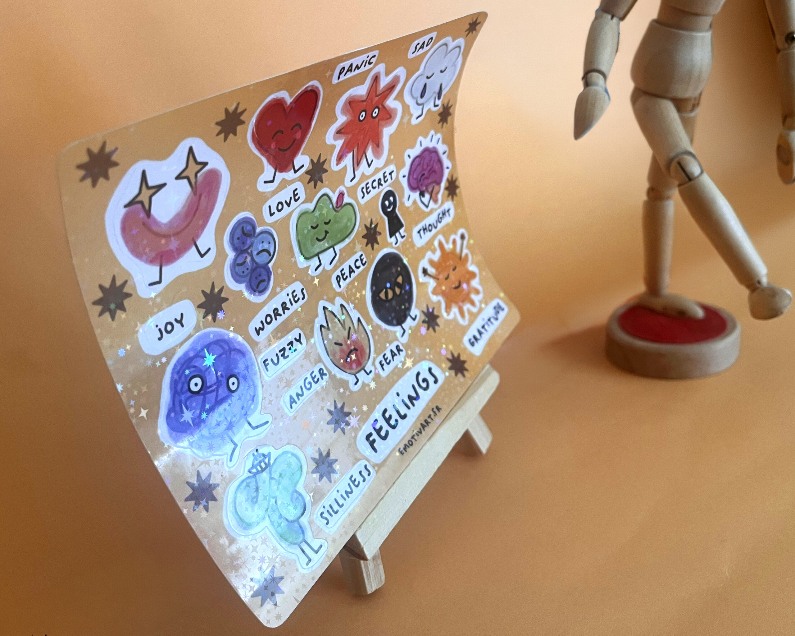 Photographie de la planche de stickers sur les émotions