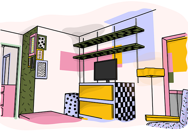 exemple de croquis de salon à la Memphis Design